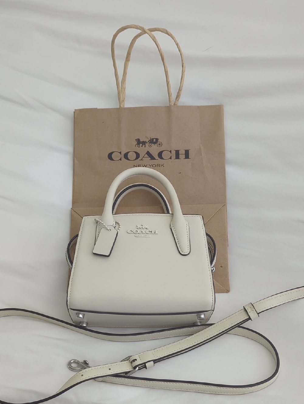 Coach Cream Pebbled Leather Mini Satchel with Strap